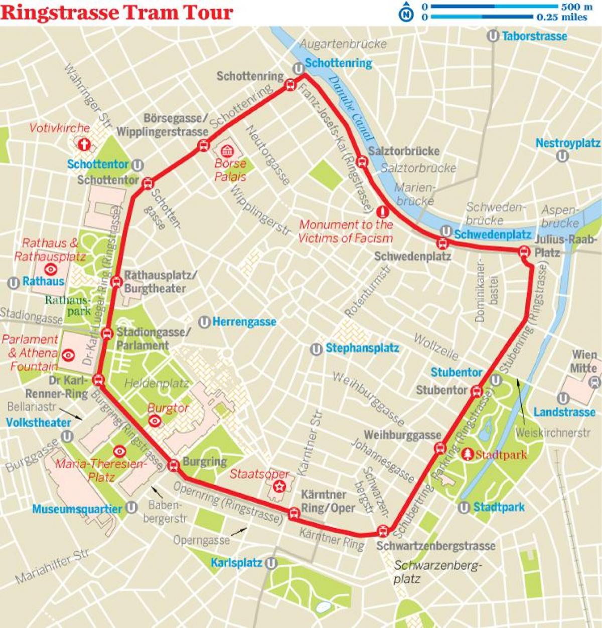 Dunajski ring tramvaj poti zemljevid