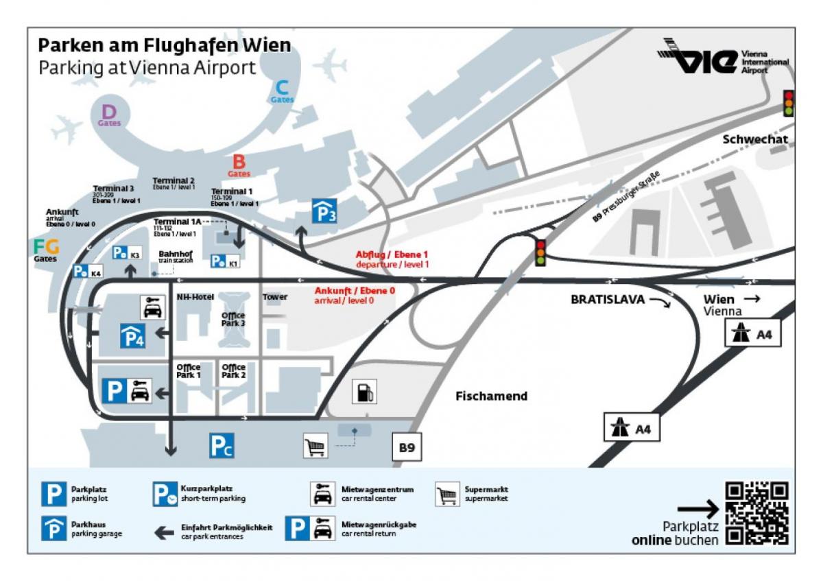 Zemljevid Dunaja letališča parkirišče