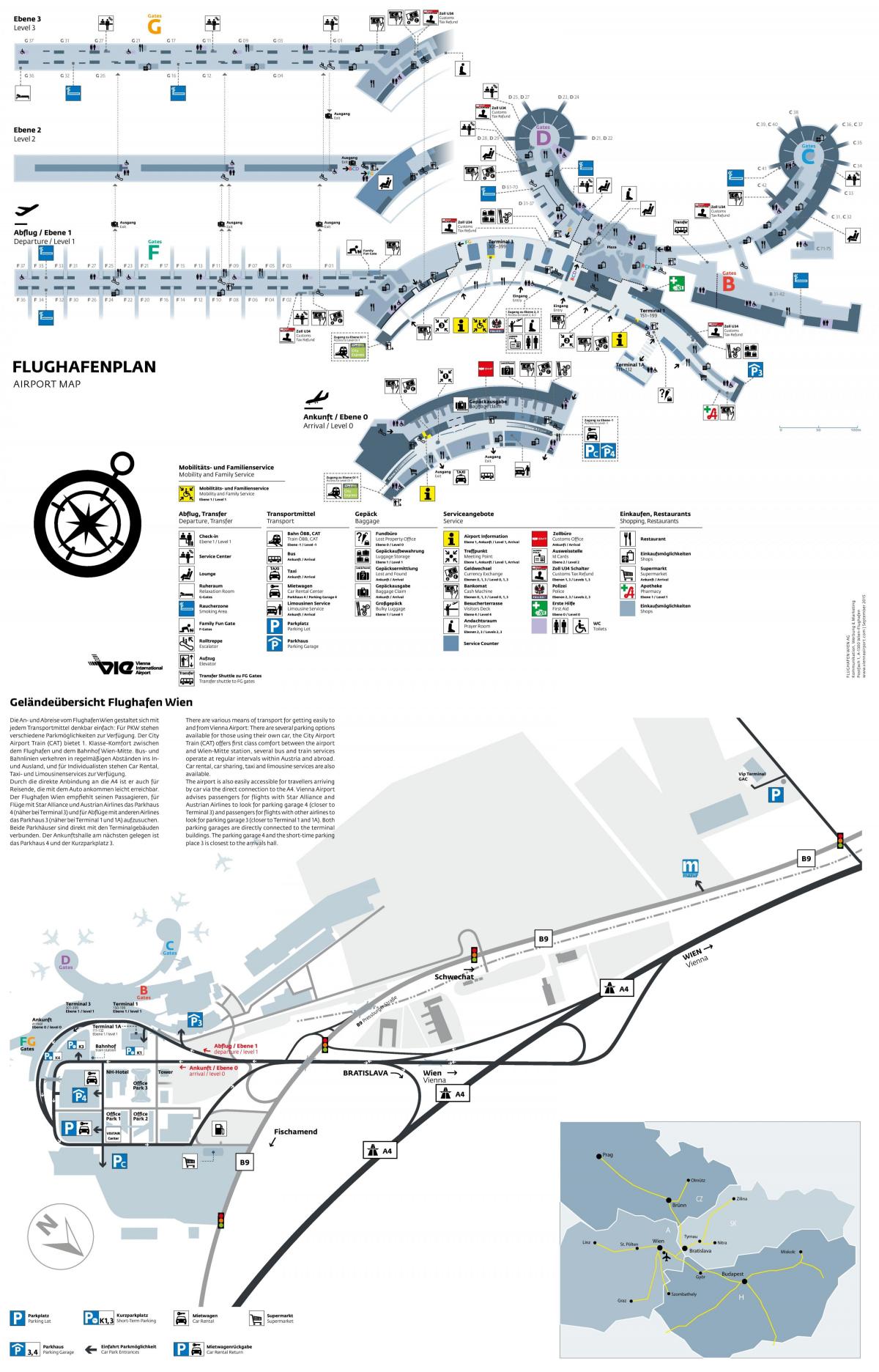 Dunaj letališče odhodi zemljevid