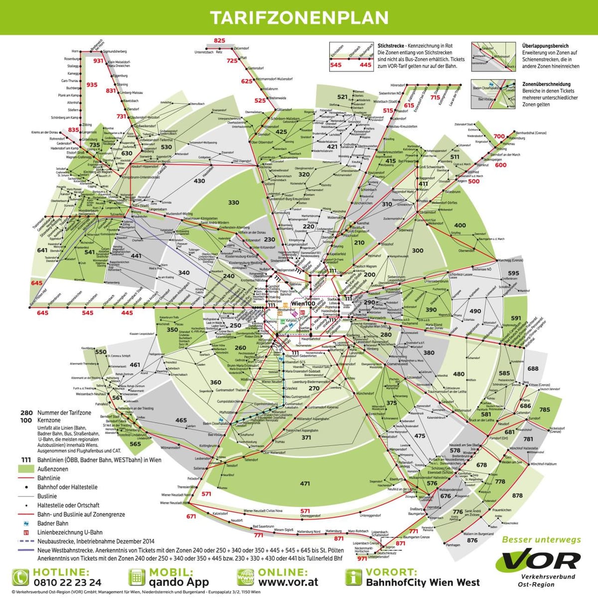 Zemljevid Dunaja metro območje 100