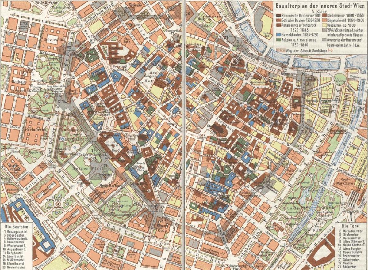 Dunaj starem mestnem zemljevidu