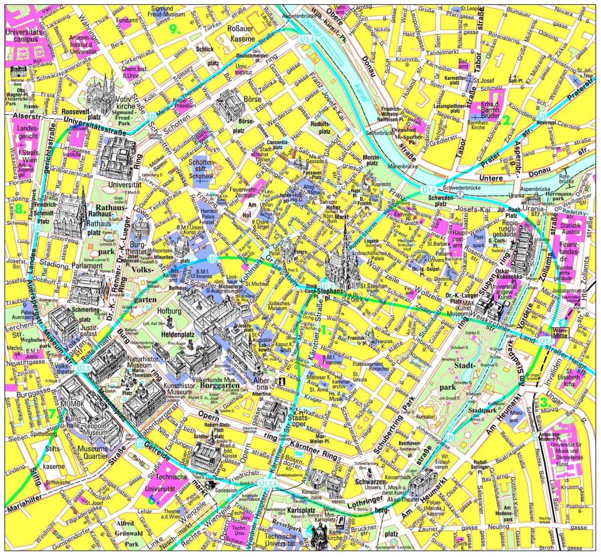 Dunaj mesta za obisk zemljevid